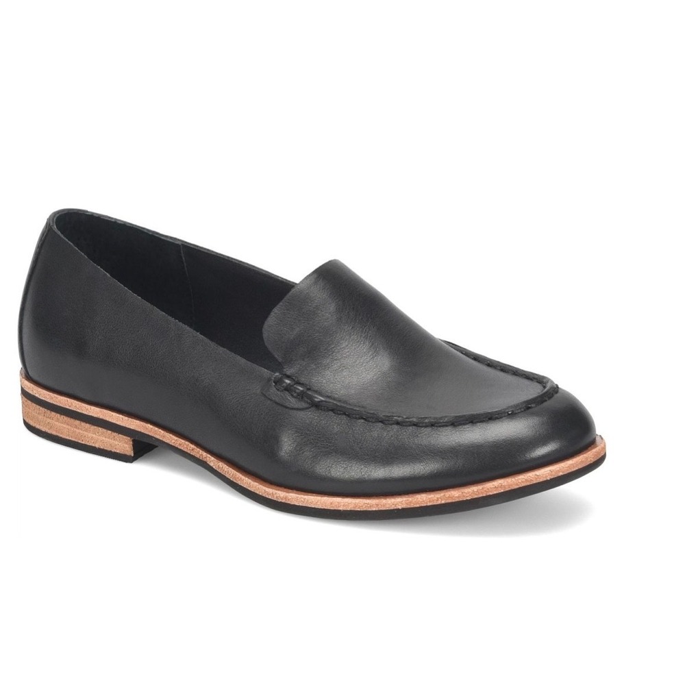 Kork-Ease Black Leather Loafers Womens 8.5 M Slip On Flats Moc‎ Toe Shoes